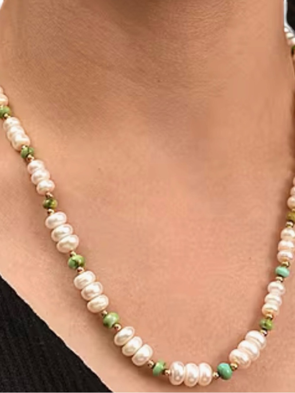 Women’s White Fresh Water Pearl/Sonoran Gold Turquoise Necklace 18” New In Box